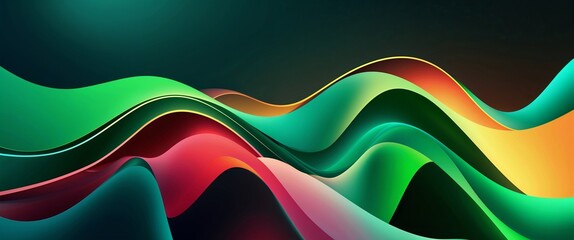 Wall Mural - green wave curve light rays on colorful dark background motion and energy concept modern and futuris
