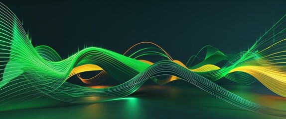 Wall Mural - green wave curve light rays on colorful dark background motion and energy concept modern and futuris