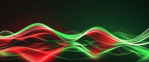 Wall Mural - green wave curve light rays on red dark background motion and energy concept modern and futuristic d