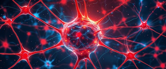 Wall Mural - red neural network neuron connection colorful dark background motion and energy concept modern and f