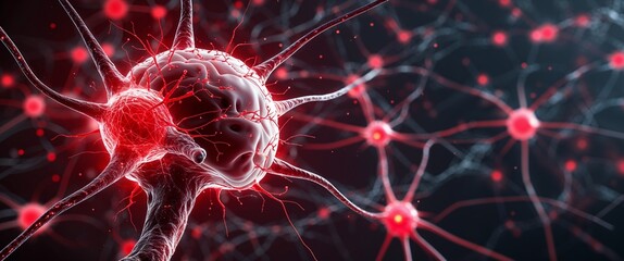 Wall Mural - red neural network neuron connection red dark background motion and energy concept modern and futuri