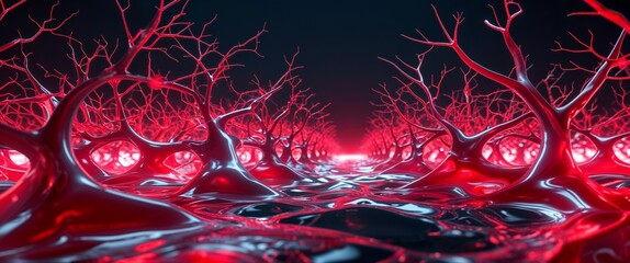 Wall Mural - red neural network neuron connection red dark background motion and energy concept modern and futuri