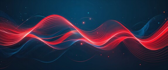 Wall Mural - red wave curve light rays on cyan dark background motion and energy concept modern and futuristic di