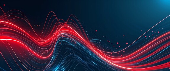 Wall Mural - red wave curve light rays on cyan dark background motion and energy concept modern and futuristic di