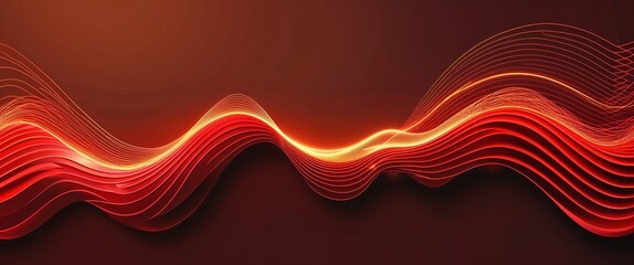 Wall Mural - red wave curve light rays on orange dark background motion and energy concept modern and futuristic 
