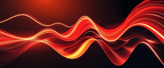 Wall Mural - red wave curve light rays on orange dark background motion and energy concept modern and futuristic 