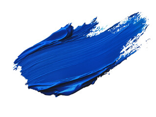 A dab of blue paint isolated on a transparent background. Bright, blue paint stroke with uneven, textured edges