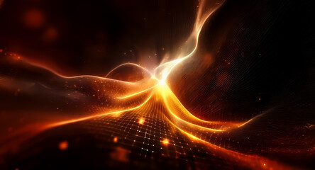Leinwandbilder - Abstract image featuring bright orange waves of light flowing against a dark backdrop, creating a futuristic and dynamic visual.