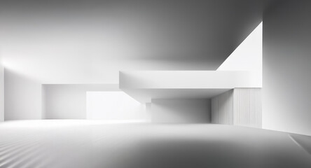 Poster - Minimalist white architecture featuring sharp geometric shapes and clean lines, creating a modern and abstract spatial atmosphere with strong light and shadow.
