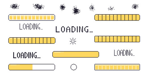 Wall Mural - pixel art loading bar interface. 8 bit game progress button elements set and text. different waiting