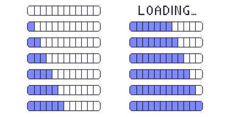 Wall Mural - pixel art loading bar interface. 8 bit game progress button elements set and text. waiting signs in 