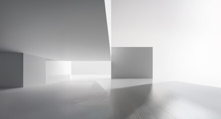 Poster - Abstract white architecture featuring geometric forms, bathed in bright light creating soft shadows. Minimalist and clean, evoking a sense of spaciousness.