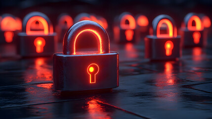 glowing padlocks, cyber security