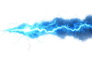 Wall Mural - strong electric lightning with blue energy strikes isolated on transparent background