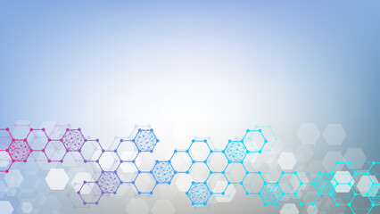 Wall Mural - health care abstract background with hexagons, lines and dots. medical innovation banner template co