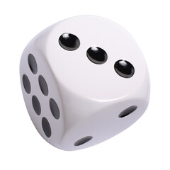 Fototapete - Isolated large white die or dice with black dots on white background, template of a die or dice, gambling addiction or table game concept, copy space