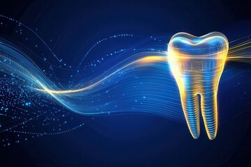 Aufkleber - Dynamic abstract background illustrating glowing golden waves representing dental implant healing