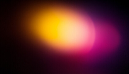 Color light overlay. Defocused yellow-pink radiance soft texture on dark black abstract empty space background. Light in the galaxy with gradient colors on black background.