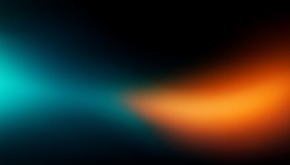 Color light horizontal overlay. Blurred orange-turquoise radiance soft texture on dark black abstract empty space background. Light in the galaxy with gradient colors on black background.
