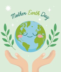 earth day illustration with hands holding the earth