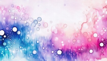 Poster - dreamy watercolor texture with pink, blue, and purple abstract gradient, floating bubbles, soft glow, ethereal background