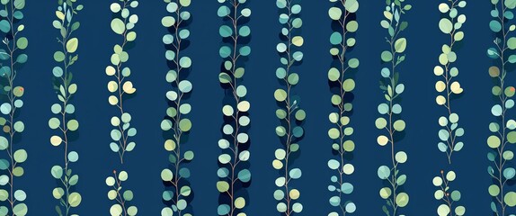 Wall Mural - eucalyptus leaf pattern on blue plain background digital abstract art work illustration design