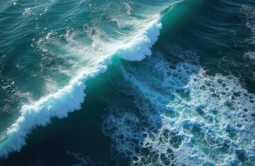 Aufkleber - Top aerial shot of turquoise ocean wave with foam. Nature seascape background shows sea surface with motion pattern. Perfect for marine, tropical vacation, travel themes. Clean cool water.
