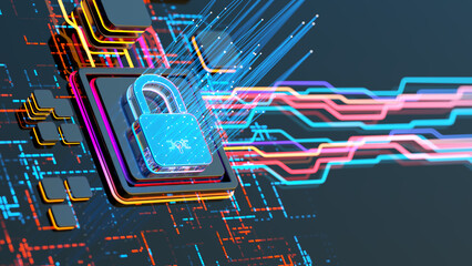 Digital security concept. Lock on CPU	
