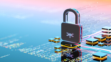 digital security concept. lock on cpu
