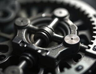 Leinwandbilder - Detailed close-up of polished industrial metal gears precision engineering. Metallic components mechanical parts construction. Stainless steel gear parts assembly with manufacturing accurateness.