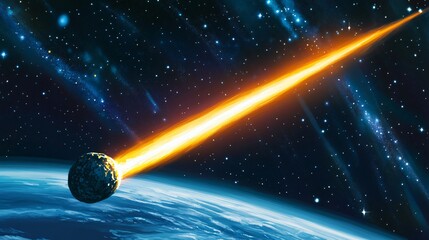 Wall Mural - Jagged Surface Asteroid Hurtling Through Space Glowing Faintly from Reflection of Nearby Star Detailed Image