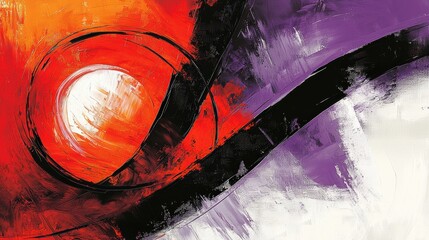 Sticker - abstract art with vibrant red, orange, purple strokes and geometric elements in a dynamic compositio
