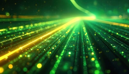 Aufkleber - Abstract background with neon fiber optic lines, green texture with speed lines. Futuristic wallpaper evokes energy, motion. Ideal for web, graphic design. Dynamic, glowing, colorful wallpaper.