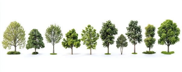 collection of various green trees isolated on white background. (2)