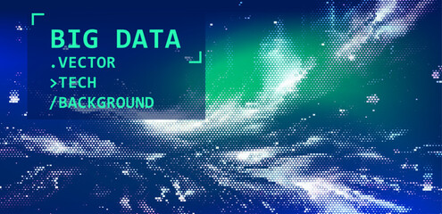 Poster - Digital vector illustration with pixelated patterns in blue hues. Modern cover highlights themes of big data and technology.
