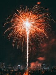 Poster - Fireworks illuminate the night sky above the city skyline in a stunning display of color and light