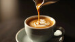 © gerald - A hyper-realistic digital photograph capturing the moment an espresso shot is poured into a small cup