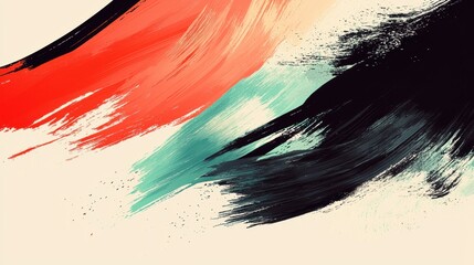 Wall Mural - abstract art in serene mint and coral with smooth fluid strokes on cream background