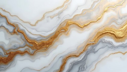 Poster - Mixed liquid paint background in white, gray and gold colors. Luxury marble texture, fluid streaks and swirls create elegant wallpaper with oil slick watercolor effect, modern design.
