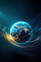 Wall Mural - a blue and orange planet with a swirl of light around it