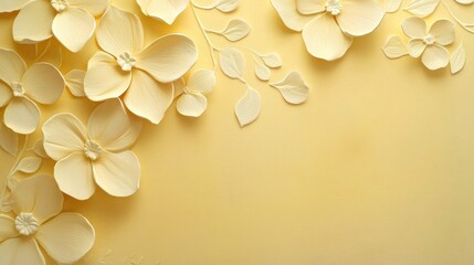 Wall Mural - pale yellow flower pattern with delicate petals and elegant leaves on soft background design