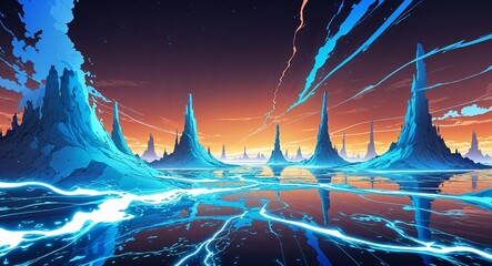 Wall Mural - cyan brown abstract pure energy with electrical electricity plasma power fusion anime on background 