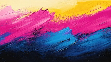Wall Mural - vibrant abstract painting with neon pink, deep blue, and shocking yellow brushstrokes in dynamic com