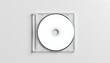 © Yusuf - Closed compact plastic disc box case with white isolated blank for branding design. CD jewel mock-up on soft gray background, crayon drawing. White tone