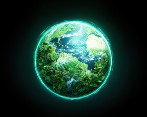 Wall Mural - a green planet with trees and water