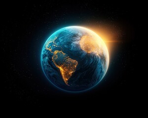 Wall Mural - a blue and orange planet with a bright sun in the background