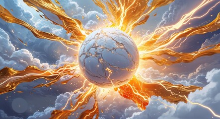 Wall Mural - white gold abstract pure energy with electrical electricity plasma power fusion anime on background 