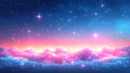 Wall Mural - Starry night sky over colorful clouds. Background of night sky. Possible use for backgrounds, space, clouds