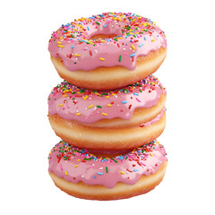 Aufkleber - A tempting stack of freshly baked  pink glazed donuts with a vibrant array of colorful sprinkle toppings  creating a delightful and visually appealing display