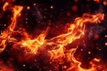 Fototapete - Dynamic fire-inspired background featuring intense red and orange flames with glowing embers and energetic lighting effects